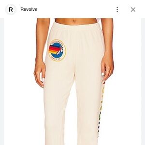 Aviator Nation Cream Joggers with Rainbow Stripe